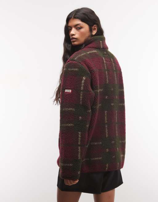 Hunter Elements tartan teddyfleecejacka i tistel, 4 av 4