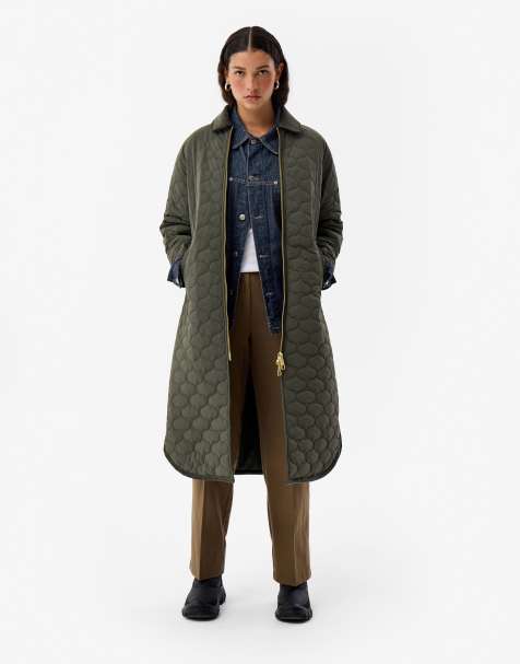 Hunter Fionn long coat in dark olive - view 1