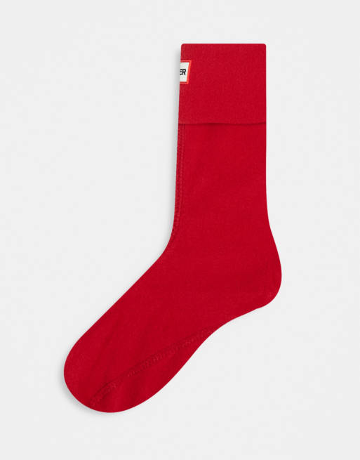 Hunter fleece short boot socks in red