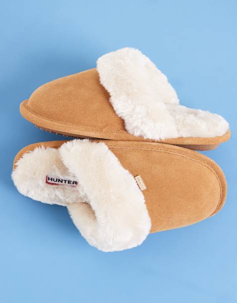 Hunter fodrade mule-tofflor i biscuit - view 1