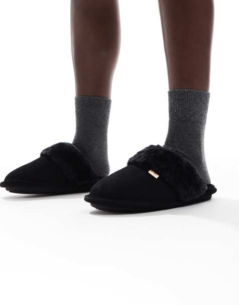 Hunter – Gefütterte Mules-Hausschuhe in Schwarz - view 1