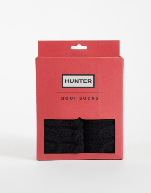 Hunter lange kabelgebreide laarssok in zwart, 3 van 3