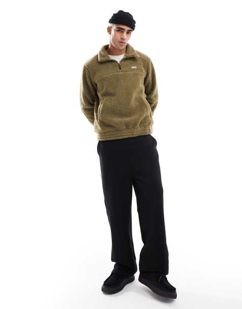 Hunter – Leigh – Pullover aus Sherpa-Fleece in Grün mit kurzem Reißverschluss - view 1