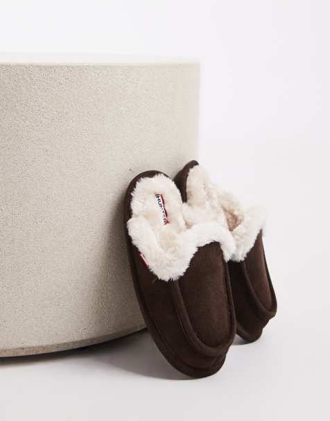 Hunter loafer mule slippers in chocolate brown - view 1