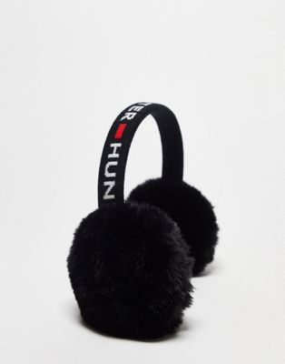 Hunter logo apre ski ear muffs in black