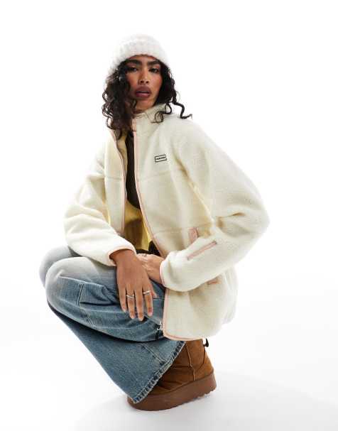 Hunter Milan - Jack van sherpa fleece met contrasterende voering in beige - view 1