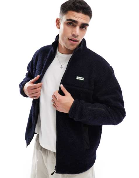 Hunter Milan sherpa jacket with contrast lining in navy - view 1
