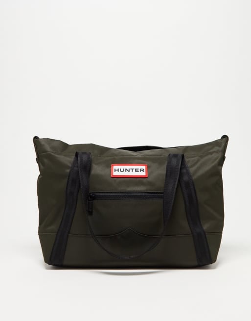 Hunter – Mittelgroße Nylon-Tragetasche in Khaki mit Clipverschluss oben