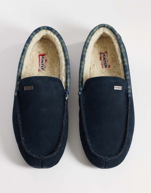 Hunter Mokassin-Hausschuhe in marineblauem Tartan, 3 von 4