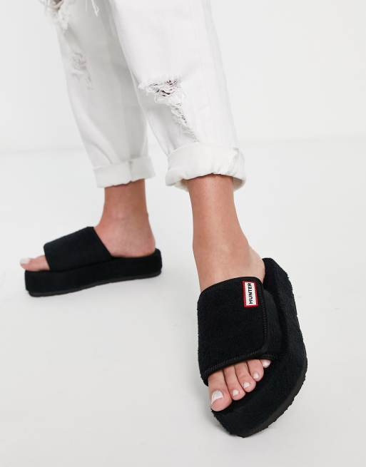 Hunter Mules semelle plateforme en tissu ponge Noir ASOS