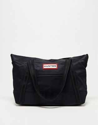 Hunter nylon clip top tote bag midi in black