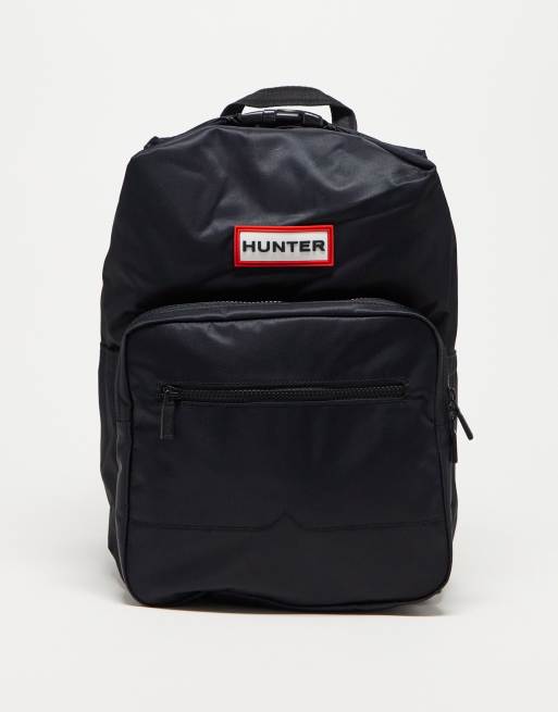 Hunter nylon pioneer large clip top backpack in black ASOS