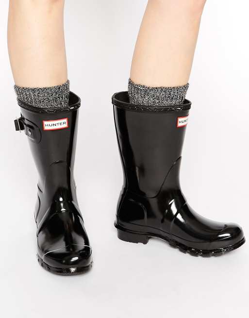 Hunter black 2025 gloss short boots