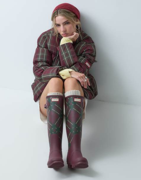 Hunter Original - botas de agua altas con estampado tartán en port royale, exclusivas de ASOS - view 1
