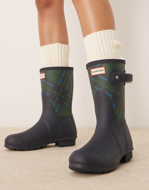 Hunter Original Bottines en caoutchouc Bleu marine écossais