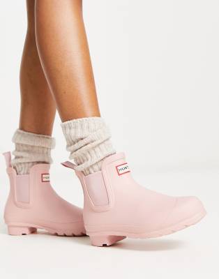 Hunter original chelsea boots in light pink