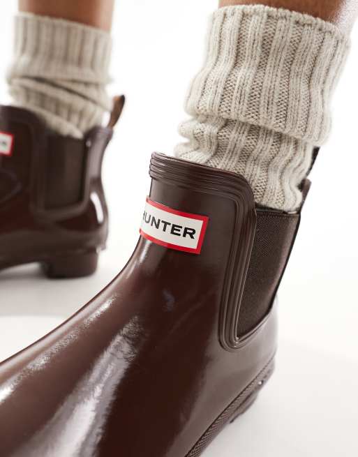 Hunter Original chelsea gumboots in brown gloss | ASOS