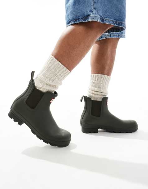 Hunter Original chelsea gumboots in khaki - view 1