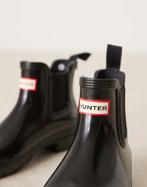 Hunter - Original Chelsea - Sort skinnende gummistøvler, 2 af 4