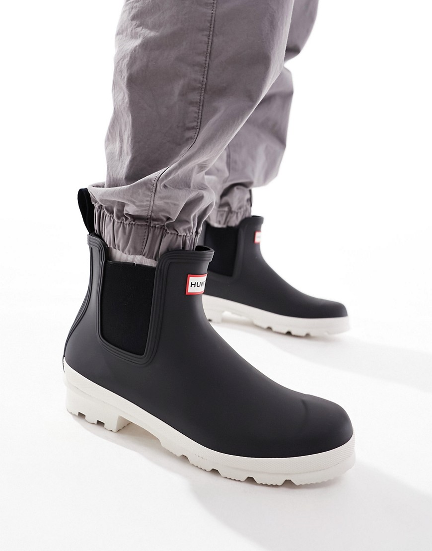 Hunter Original chelsea wellington boots in black and white