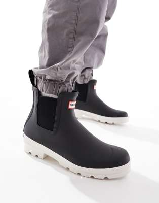  Hunter Original chelsea wellington boots in black and white