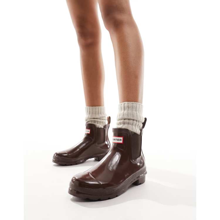 Girls Totes Rain Boots ClassicfuncenterShops Hunter Original chelsea wellington boots in brown gloss