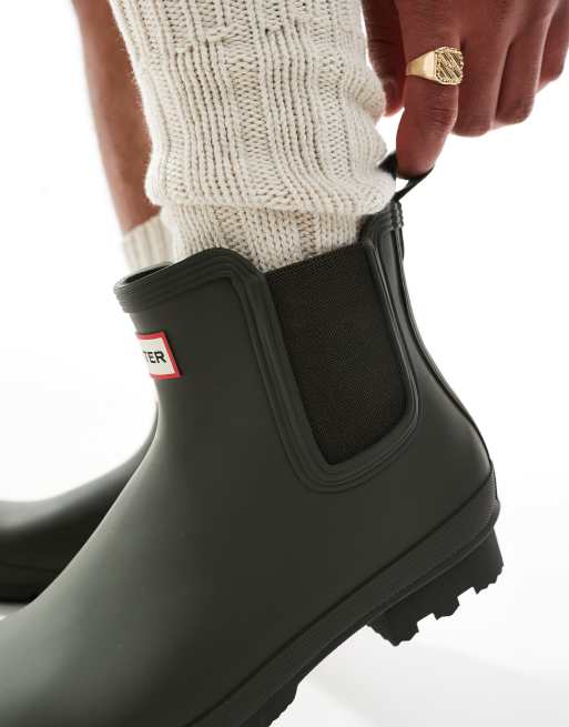 Hunter Original chelsea wellington boots in khaki, 3 of 4