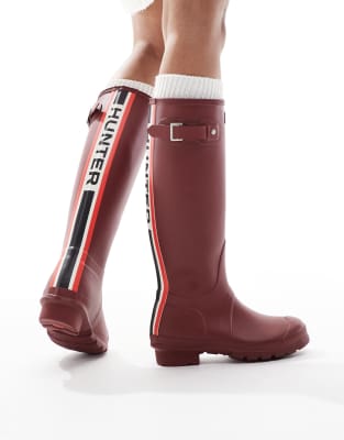 Hunter - Original - Gummistiefel in Merlot mit hohem Schaft und dreifarbigem Detail-Rot