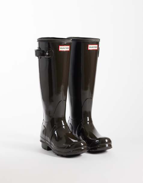 Hunter Original hohe Gloss-Gummistiefel in Schokobraun - view 1