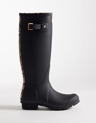 Hunter - Original - Hohe Gummistiefel mit Leopardenmuster auf der Rückseite-Schwarz