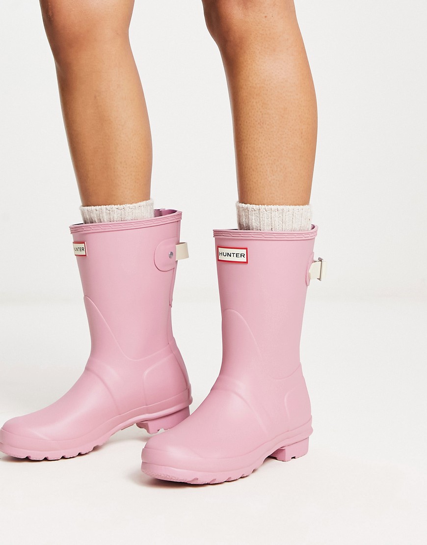 hunter - original - lila, korta boots med kontrastfärgade flikar-pink