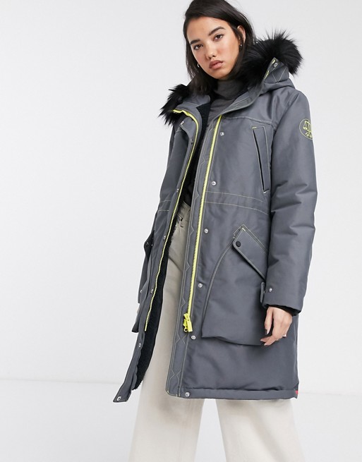 Hunter Original oversized waterproof parka with faux fur hood trim and borg lining