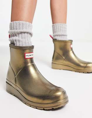 Hunter original play short wellington boot in gold