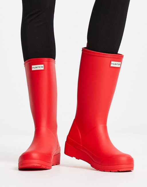 Red matte short hot sale hunter boots