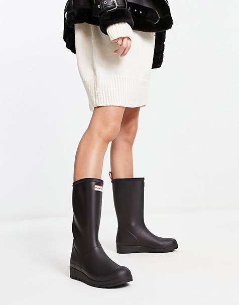 ASOS Damen Schuhe Stiefel Gummistiefel Short wellington boots with rubber patch logo in 