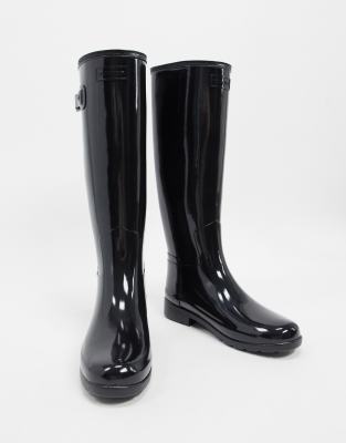 hunter original tall gloss rain boots black