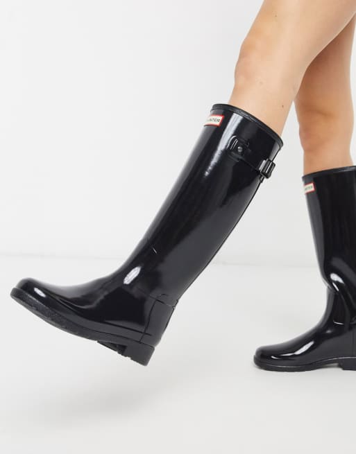 Hunter original refined black shop gloss tall wellington boots