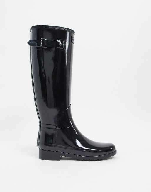 Hunter Original Refined Bottes montantes en caoutchouc verni Noir