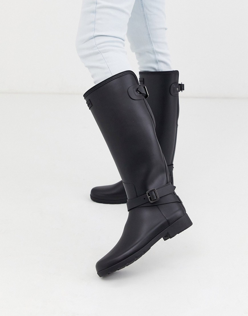 Hunter Original Refined - Stivali da pioggia alti con cinturino alla caviglia neri-Nero