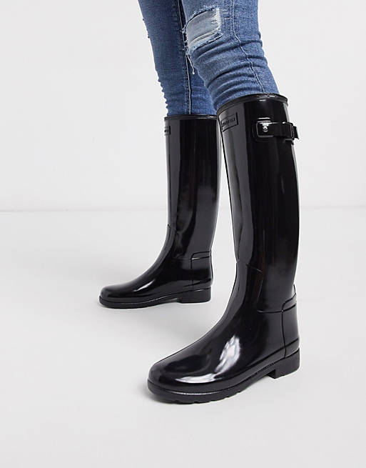 Hunter Original Refined tall wellington boots in black gloss  