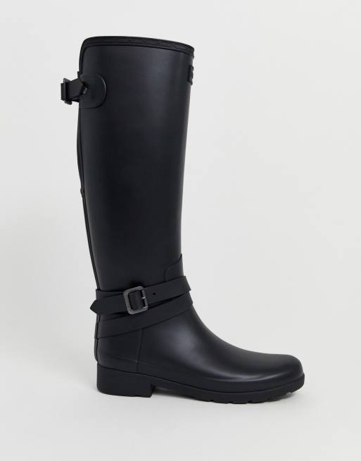 Hunter original refined tall wellington sales boots with ankle strap in black