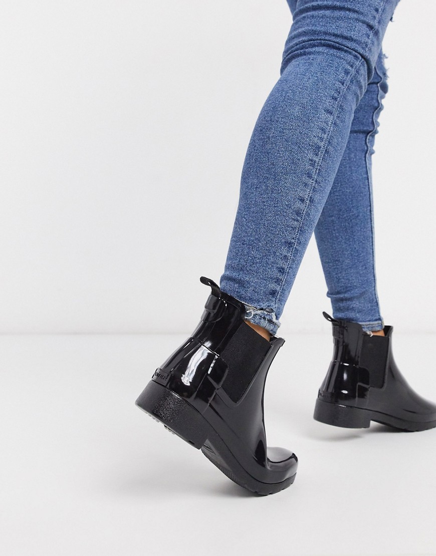 Hunter Original Refined vegan Chelsea Wellington boots in black gloss