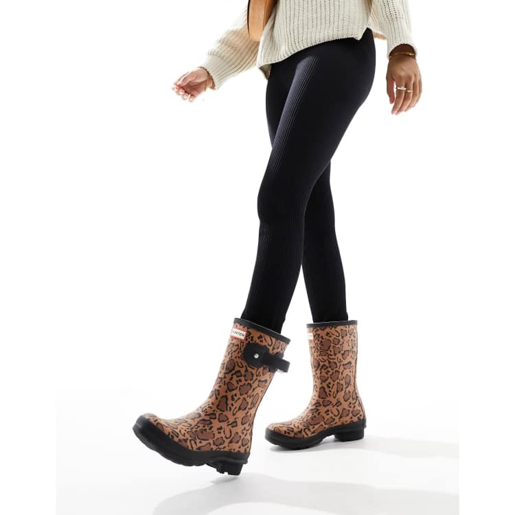 Hunter Original short leopard print wellington boot in brown ASOS