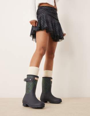 Hunter Hunter original short tartan wellington boot in navy