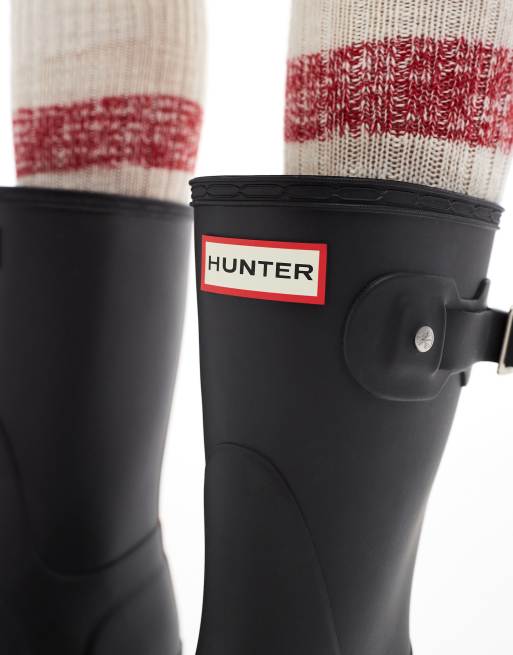 Hunter Original short tri colour logo gumboots in black, 3 of 4
