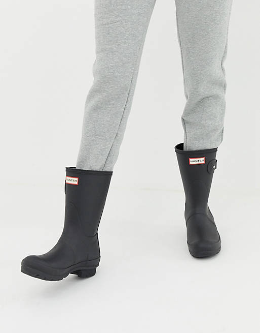  Boots/Hunter Original short vegan wellington boots in black 