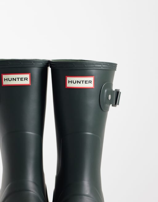 Hunter Original short wellington boots in dark olive, 2 of 4