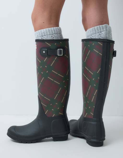 Hunter Original stivali da pioggia alti con stampa tartan neri - in esclusiva per ASOS, 2 di 4