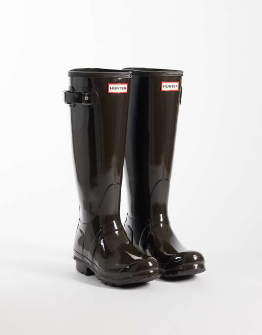 Hunter Original stivali da pioggia alti lucidi color marrone cioccolato