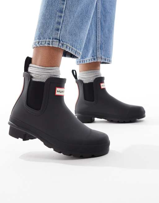Hunter - Original - Stivali da pioggia bassi neri con logo tricolore